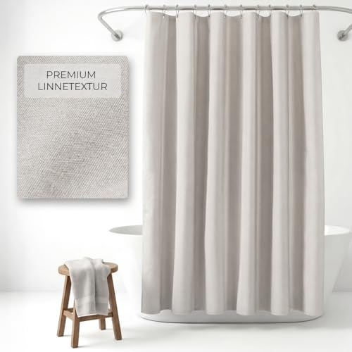 NESTN® Duschdraperi 180x200 cm Grå – Tungt linne, vattentätt, antimögel | Shower curtain, Klibbnar ej vid kroppen, viktat fall, metallöglor med kullager. Maskintvättbar, snabbtorkande, antimikrobiell
