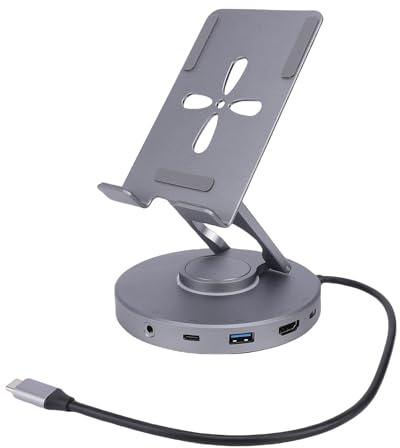 Yanmis Estación de Acoplamiento para Tableta USB C, Soporte de Concentrador USB C 10 en 1 con Estación de Acoplamiento Portátil Giratoria de Carga Multimedia HD 4K 60Hz 100W PD