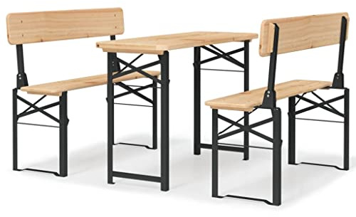 Nqyjm - Mesa de comedor al aire libre, juego de mesas de cerveza plegables 3 piezas de madera maciza de abeto para jardín, playa, balcón, terraza, camping