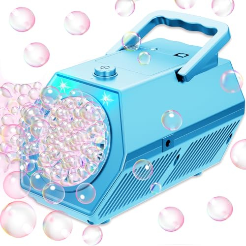 Macchina Bolle di Sapone, Spara Bolle di Sapone Automatico, 18000+ Bolle al Minuto, 2 Velocità, Giochi da Esterno per Bambini, Gadget Compleanno Bambin Matrimonio (Blu)
