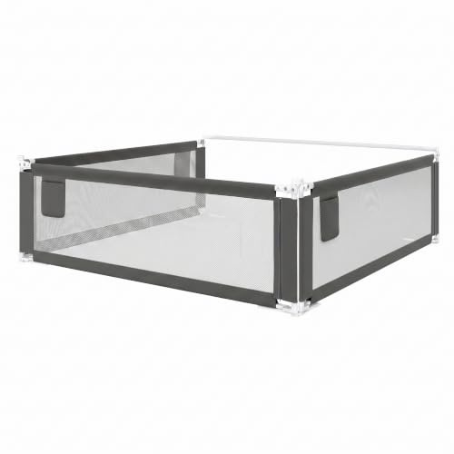 BELLABINO Drina Rausfallschutz Boxspringbett 3er Set 180x200cm – Bettschutzgitter Dunkelgrau – Baby Bettumrandung höhenverstellbar 62-93cm – Bettgitter mit Seitentasche – Bettrausfallschutz Kinderbett