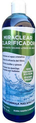 Miraclear 500 c.c.Clarificador , Floculante, eliminador de grasa para piscinas, piscinas desmontables y Spas