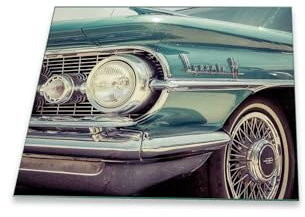 decorwelt | Herdabdeckplatte 60x52 cm Ceranfeldabdeckung 1-Teilig Universal Elektroherd Induktion für Kochplatten Herdschutz Deko Schneidebrett Sicherheitsglas Spritzschutz Glas Oldtimer Blau