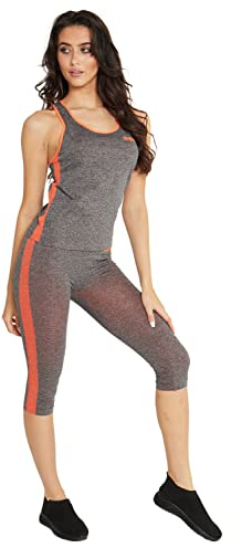 Women's 2Pc Yoga Vest Bra Sport Gym Sports Legging Pants Ladies Outfit Wear Set Size 8-14 (UK Size M/L(12-14), Orange)