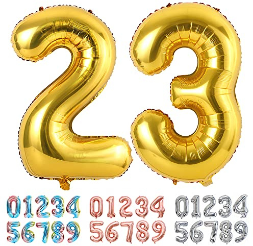 Ponmoo Foil Balloon Number 23/32 Gold, Giant Numbers 0 1 2 3 4 5 6 7 8 9 10-19 20-29 30-39 40-49 50-60-70-80-90-100, Large Balloons for Wedding Anniversary Birthday Party Decoration