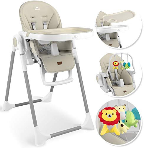 KIDIZ® 3in1 Hochstuhl Kinderhochstuhl inkl. Spielbügel, Babyliege, Kombihochstuhl Babyhochsitz,7 höhenverstellbar Verstellbare Rückenlehne, mitwachsend ab 0 bis 36 Monate Babystuhl, Beige