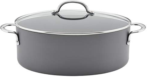 Rachael Ray 80090 Professional Hard Anodized Nonstick Cookware Oval Pasta Pot/Braiser, 8 Quart - Gray