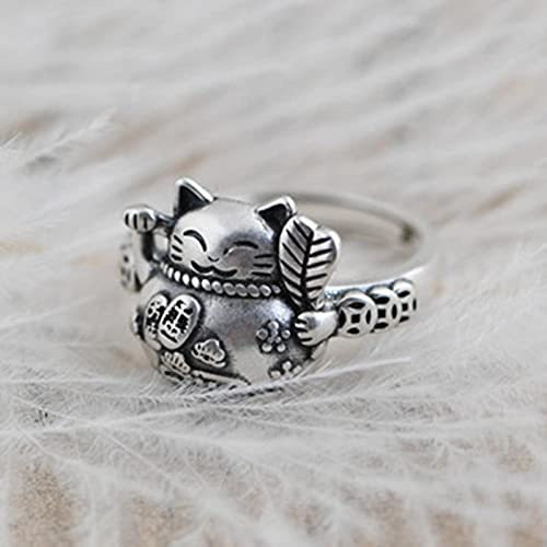 SALAN Anillos De Pulgar De Anillo De Gato De Moneda Antigua Mate Vintage De Plata Pura para Mujer, Anillos De Compromiso para Boda, Regalos De Joyería