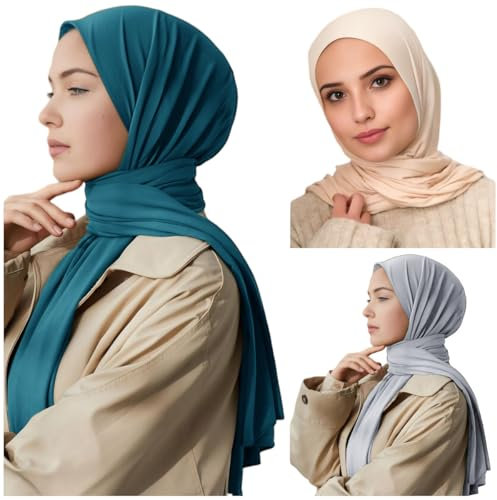 Solid Hijab Scarf,Polyester Head Wrap Long Muslim Headscarf for Women,3PCS