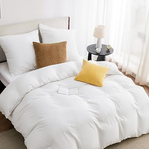 BEDSURE Bettwäsche 135x200 2teilig Weiß - 1 Bettbezug 135x200 cm + 1 Kissenbezug 80X80 cm, ÖKO-TEX Bettwäsche-Sets Weiß Polyester mit Reißverschluss