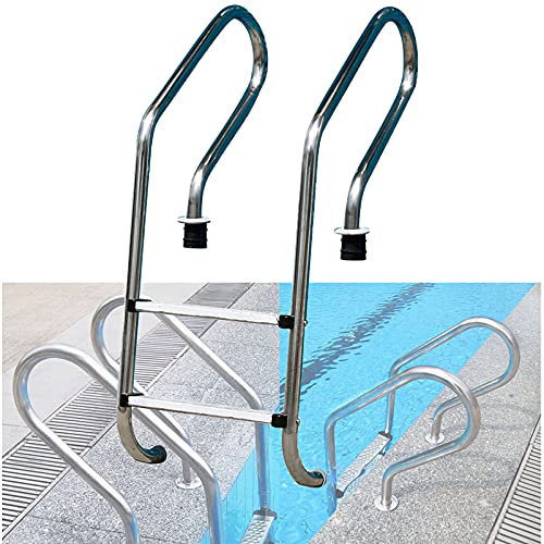 Lsoiup Edelstahl Poolleiter Edelstahl Eingebaute Poolleiter Schwimmbadleiter 2 Stufen Schmaler Bogen 200kg Belastbarkeit (Stufenbreite 7,5cm, Rohrdurchmesser 4,2cm)