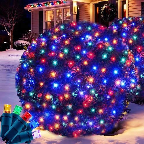 Wabarle Led Christmas Net Lights for Bushes, 132LED 6FT x 6FT Connectable UL Certified Net Lights for Bushes Tree Shrubs Xmas Trunk Green Wire Christmas Decorations(Multi-Colored)