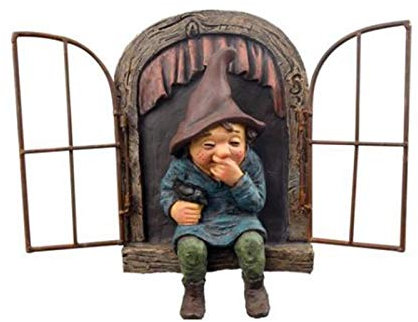 GIMOCOOL Garden Gnome Statue,3D Gnome Tree Window,Giggling Gnome Sitting On A Window Sill, Elf Out The Door, Tree Hugger Polyresin Ornaments Art Crafts, Fairy Garden Ornaments Outdoor, 15cm