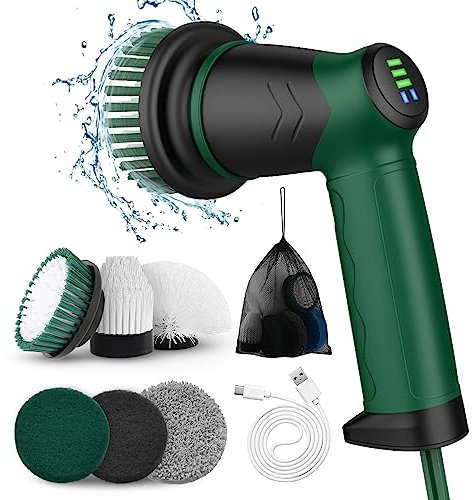 Elektrische reinigungsbürst,Cleaning Brush mit 6 austauschbaren Reinigungsköpfen,Spin Scrubber 2 Geschwindigkeiten,Schrubber Für Bade,Fliesenboden und Auto,led Display