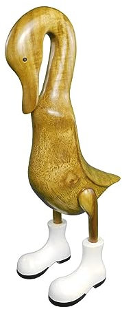 trendforge Dekortation Teakholz Ente Handmade Teakente Dekoartikel für Zuhause Geschenk hochwertig und einzigartig - ca. 33cm (Hängender Kopf Weiß, L)