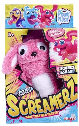 Simba Screamerz Conejo parlanchin con Sonido, Divertido Peluche con gritos,Figura de Peluche para niños a Partir de 5 años, Aprox. 30 cm, Rosa (105953332)