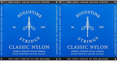 Augustine Klassik Gitarrensaiten Blue Label Satz Regular Tension/Basssaiten High Tension (Packung mit 2)