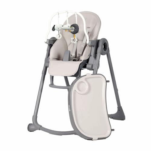 Allis Baby Lola Adjustable Folding High Chair with Multiple Height and Seat Positions, Removable Tray, 5 Point Harness and Toy Bar, Portable Highchair for Babies and Toddlers (Light Grey)
