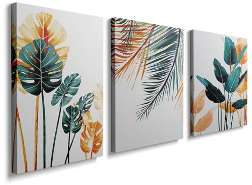 Set of 3 Wall Art Beautiful Pattern Canvas Painting Plants Canvas Framed Prints Pictures Print on Canvas Photo Wooden Wall Decor for Living Room Bedroom Bathroom 12x16in GYH0047