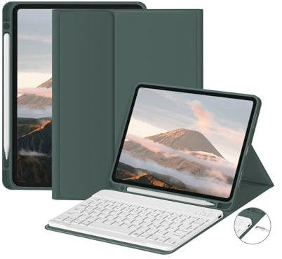 zoyu Tastatur Hülle für iPad Pro 11 Zoll 4./3./2. Generation 2022/2021/2020 mit Stifthalter, Ultra Slim, Verstellbarer Ständer, Abnehmbarer Bluetooth QWERTZ Tastatur für iPad Pro 11 Zoll, Nachtgrün