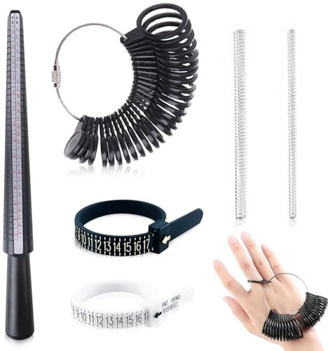 6 Stück Ringgrössenmesser, Ringmaß Ringschablone Ringgröße Messen Ringmaßband Ring Sizer Messskalen Set zum Messen von Ringdurchmessern Größenstandard für UK USA EU