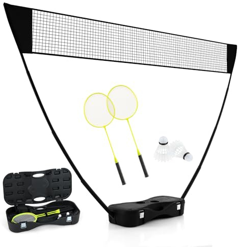 COSTWAY Badminton Set Complet Portable 270 x 160 cm, Ensemble de Filet de Badminton en PE 2 Raquettes et 2 Volants Boîte de Rangement, Jeu d'Extérieur pour Plage Jardin Cour (Noir)