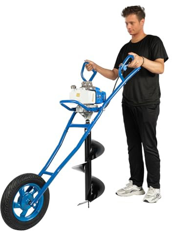 HuKaiL Broca a Gas de 2 Tiempos con Carro de Mano, 63 CC, 8800 ± 300 RPM, Gasolina, monocilindro, con depósito de Combustible de 1,3 l, para taladros de 60 – 300 mm de diámetro（Envío en 2 Lotes）