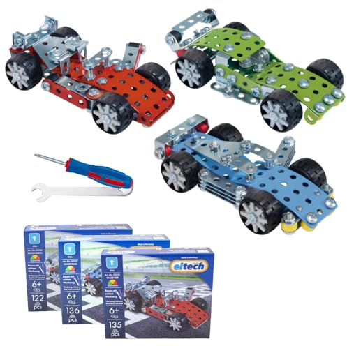 Eitech Juego de construcción de metal Racer, 135 piezas para niños a partir de 6 años (juego de 3)