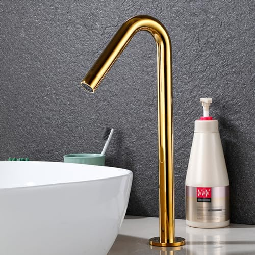 Infrared Basin Tap Sensor Tap Hot and Cold Bathroom Taps Automatic Sensor Tap Bathroom Mixer Tap Basin Battery Powered,Rose Gold,Low