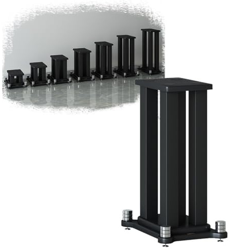 Soporte de altavoz de suelo Bluetooth de 31 pulgadas de altura, estante de medios AV resistente, estantería satélite para sonido envolvente, soporte ajustable para altavoces negros (22 x 28 x 70 cm)