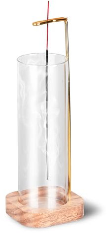 ASPECT Glass & Wood Incense Holder with Removable Ash Catcher, Gold Metal Stick Holder & 12 Incense Sticks – Mess-Free Aromatherapy Burner for Yoga, Spa, Meditation & Home Relaxation (Round)