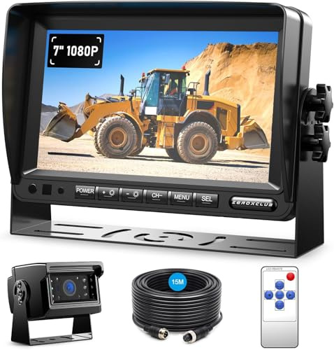 Rückfahrkamera Set, 7-Zoll HD Dual Split Screen Monitor, IP69 Wasserdicht Rückfahrkameras, IR Nachtsicht, Einparkhilfe, LKW/Anhänger/Bus/Van/Landwirtschaft