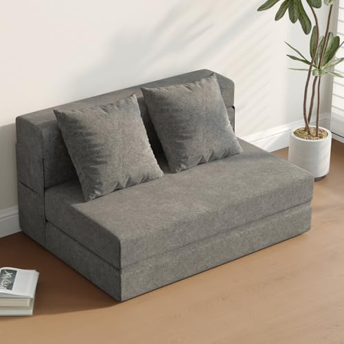 DSNAPE Sofá Cama Convertible, 99 cm de Ancho, Sofá de Suelo Plegable con Cojines & Bolsillos Laterales, Sofa Cama 2 Plazas para Salón Dormitorio Oficina Habitación de Invitados, Gris Oscuro