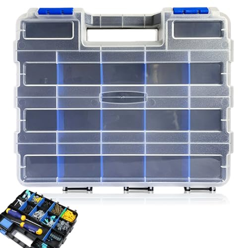 Caja de clasificación de tornillos de doble cara, 34 compartimentos, organizador de herramientas, caja de almacenamiento para piezas pequeñas con separadores extraíbles, caja de tornillos para guardar