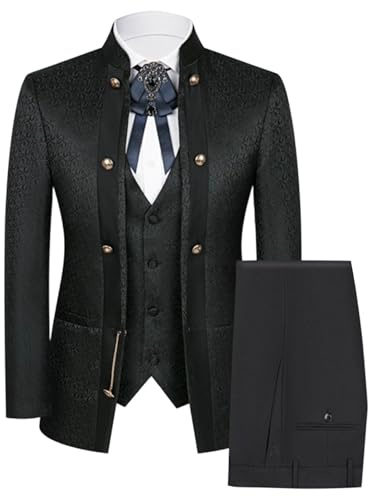 Herrkostym med smoking, premium herrkostym med blommig paisleymönster, 3 delad kostym, slim fit, mandarinkrage, bröllopskostym, brudgumskostym