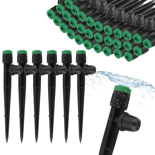 TOROKOM 1/4 Gocciolatori con Bloccaggio, 50 Pezzi Gocciolatori Regolabili con Spruzzatore a Goccia per Tubi da 4/7 mm, Sistema Micro-Gocciolamento Regolabile a 360 Gradi con 8 Fori per Prato (Verde)