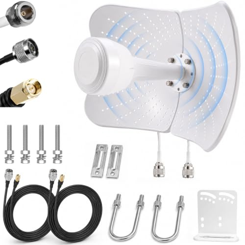 4G LTE 5G antenn utomhus dubbelband 22 dBi Gain, 600–6000 MHz ultrabredband | MIMO Directional antenn för router 4G 5G NB-IoT LoRa, med 2 x 10 m kabel, extern antenn SMA/TS9