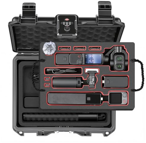 Osmo Pocket 4P tillbehör vattentätt fodral, hårt skal för DJI Pocket 4 Pro | TSA-transportväska dubbla lager, batterigrepp och gimballåsning förblir monterad, PP-skyddslåda med formskum, för ficka 4/3