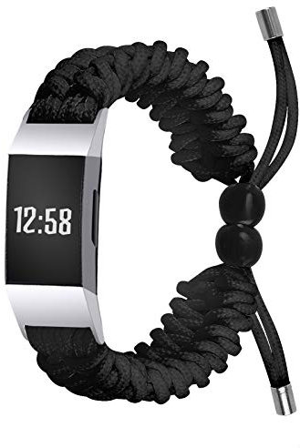 TopTen Schmuck-Uhrenarmband kompatibel für Fitbit Charge 3/Charge 4 Fitness-Armband, Edelstahl-Armband, Ersatz-Zubehör, verstellbares Handgelenkband (schwarz)
