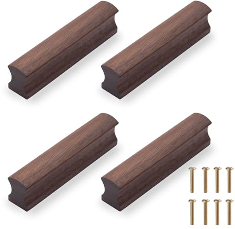 NAKUPENDA 4 st skåphandtag trä lådhandtag trä möbler dörrhandtag för skåp garderob 64 x 100 mm (svart valnöt)