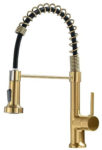 AIMADI Wasserhahn Küche Ausziehbar,Küchenarmatur 360° Drehbar,Einhebelmischer mit 2-Wege Sprühfunktion (Duschstrahl & Strahlstrahl) für Spülbecken,Gold