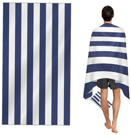 CNMTCCO Large Beach Towel for Adults with Bag - Quick Dry Microfibre - 100% Recycled Towel - Sand Free, Lightweight, Compact (160x90cm, 63x35in) (Blue)