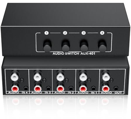 AUX Audio Switcher 4 in 1 Out, BolAAzuL Stereo Audio Selector 4X1 Passive 3,5 mm Aux L/R Audio Switch Box Analog Audio Selector
