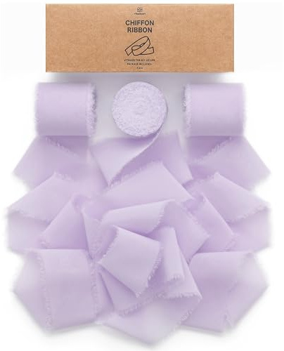 Vitalizart Chiffon Lavender Purple Gift Ribbon 3 Rolls 1.5'' x 7 Yd | 21 Yd Handmade Frayed Fringe Ribbons for Wedding Invitations, Bridal Bouquets, Gift Wrapping, Decoration, DIY Crafts