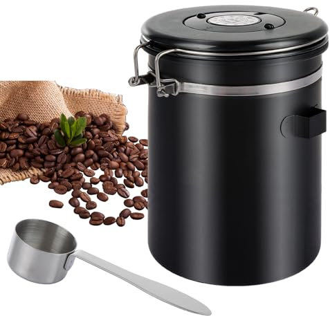 ASelected Boîte à café hermétique de 1,8 l en acier inoxydable avec couvercle et pelle - Boîte de conservation sous vide avec affichage de la date - Grains de café pour grains de café, noix, grains de