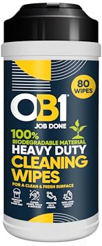 OB1 Heavy Duty Biodegradable Cleaning Wipes – 80 Wipes for Hands, Tools & Surfaces – Removes Grease, Grime, Oil, Paint & Adhesive – Eco-Friendly & Non-Toxic