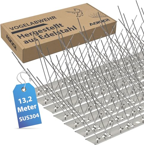 AOKKR Duvförsvar, fågelskrämma spikar 13,2 meter, duvskydd och fågelskyddspikar av rostfritt stål 304, effektiv fågel- och duvskrämma för takrännor, balkong, tak, fönster