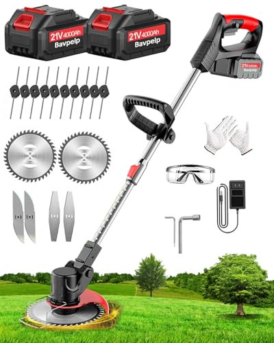 Rasentrimmer Mit Akku Für Makita Rasentrimmer, 3 in 1 Akku Rasentrimmer mit 2x2000mAh Batterie Und 4 Arten Klingen, Akku Freischneider für Rasen, Garten