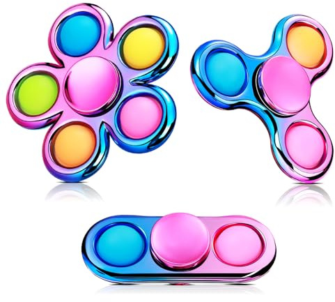 SCIONE Pack de 3 Fidget Spinner Pop, Spinner de Burbujas para Apretar, Juguete Sensorial Anti-Estrés para Niños con TDAH, Ansiedad y Relajación