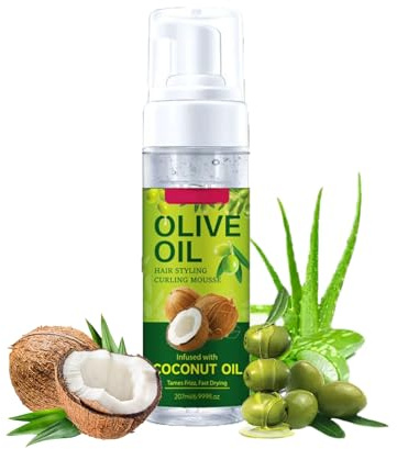 Mousse coiffante à l'huile d'olive, mousse coiffante volumisante extra tenue avec hydratation intense, contrôle des frisottis pour des boucles volumineuses et durables, des vagues, formule non